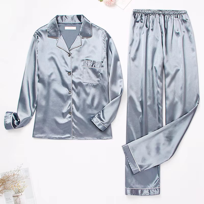 Womens Silk Satin Pajamas Pyjamas Set Sleepwear Pijama Pajamas Suit Female Sleep Two Piece Set Women'S Loungewear plus Size