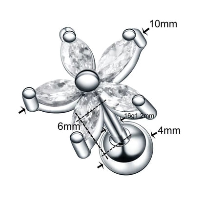 1PC Steel Ear Tragus Cartilage Piercing Crystal Flower Conch Lobe Earrings Barbell Piercing Orelha Ear Stud Helix Sexy Jewelry