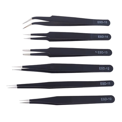 Anti-Static ESD Stainless Steel Tweezers Set Maintenance Tools Industrial Precision Curved Straight Tweezers Repair Tools Set