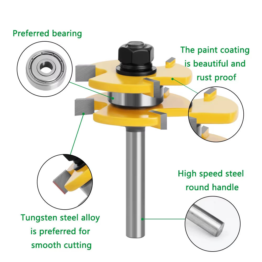 2 Pcs 8Mm Shank Tongue & Groove Joint Assemble Router Bits T-Slot Milling Cutter for Wood Woodwork Cutting Tools MC02002