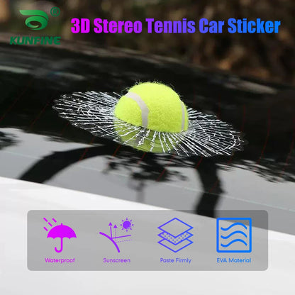 3D Tennis Ball Car Styling Stickers Hit Windows Funny Auto Windshield Decoration Self Adhesive Decal Accessories