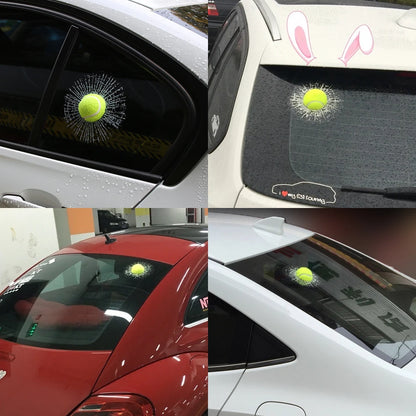 3D Tennis Ball Car Styling Stickers Hit Windows Funny Auto Windshield Decoration Self Adhesive Decal Accessories