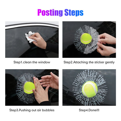 3D Tennis Ball Car Styling Stickers Hit Windows Funny Auto Windshield Decoration Self Adhesive Decal Accessories