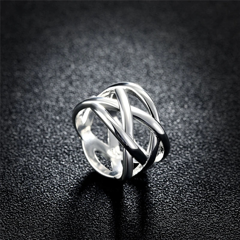 925 Sterling Silver Cross Intertwined Ring for Women Wedding Engagement Party Fashion Charm Jewelry