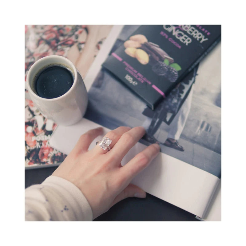 100% 925 Sterling Silver Rectangle 5A Clear Zircon Luxury Rings Anniversary Engagement Jewelry for Women Fashion Rings