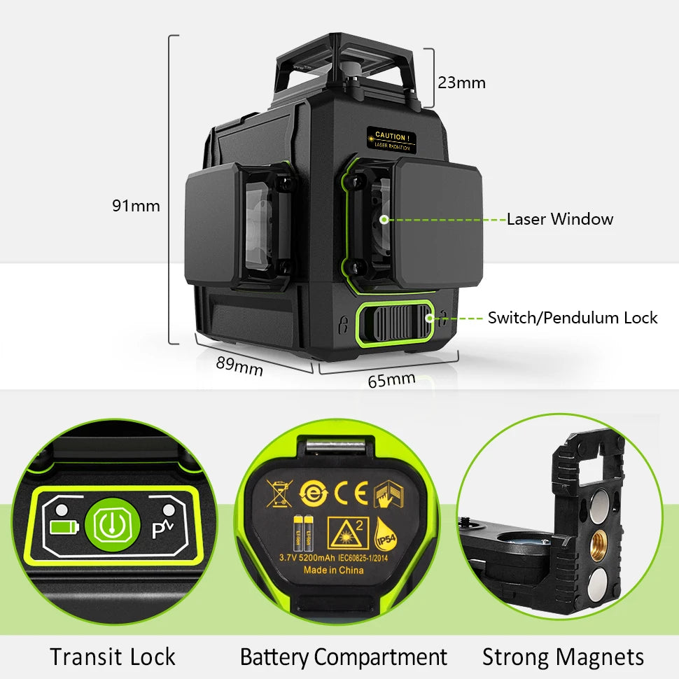 CE Certificated 3D New ABS and PC Shell Shockproof Lines Laser Level with 5200Mah BATTERY Work Separately Laser Lines