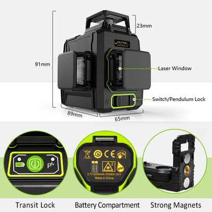 CE Certificated 3D New ABS and PC Shell Shockproof Lines Laser Level with 5200Mah BATTERY Work Separately Laser Lines