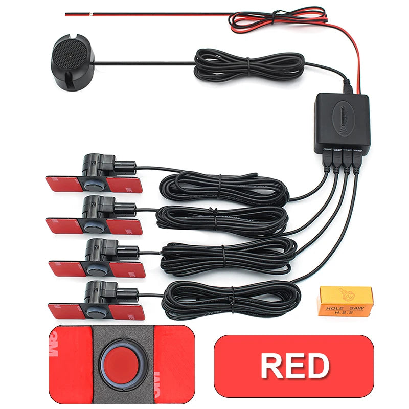 Car Parking Sensor Assistant Parktronics 4 Black/Silver/White 13Mm Flat Sensors Reverse Radar Sound Buzzer Alarm Sound