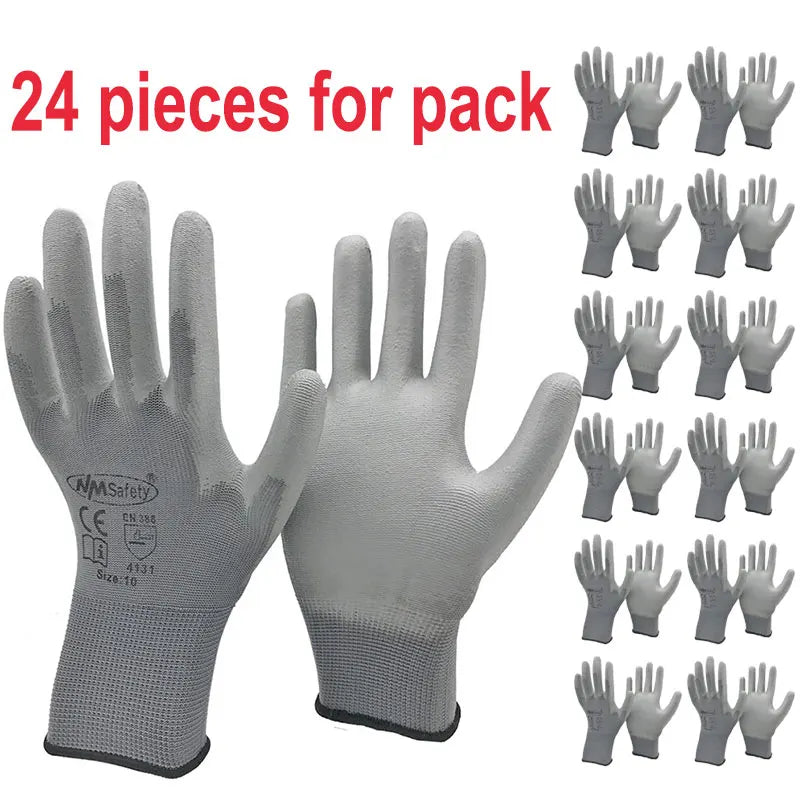 24Pieces/12Pairs White anti Static Protective Work Gloves with Nylon Knitted Liner Dipped PU on Palm Glove