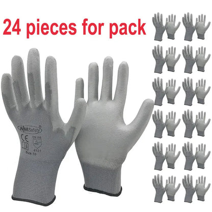 24Pieces/12Pairs White anti Static Protective Work Gloves with Nylon Knitted Liner Dipped PU on Palm Glove