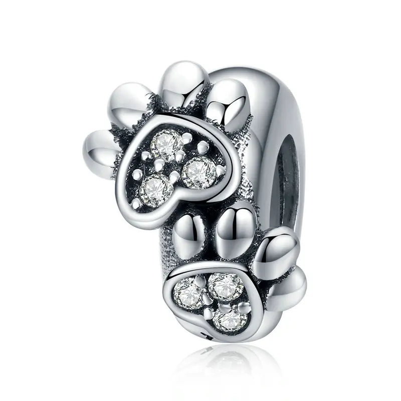 Authentic 925 Sterling Silver Dog Animal Footprint Cat Heart LOVE Spacer Charm Fit Bracelet DIY Original SCC594