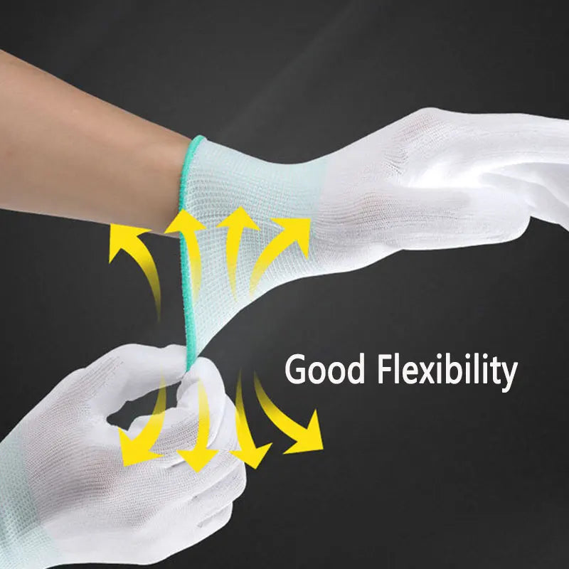 24Pieces/12Pairs White anti Static Protective Work Gloves with Nylon Knitted Liner Dipped PU on Palm Glove