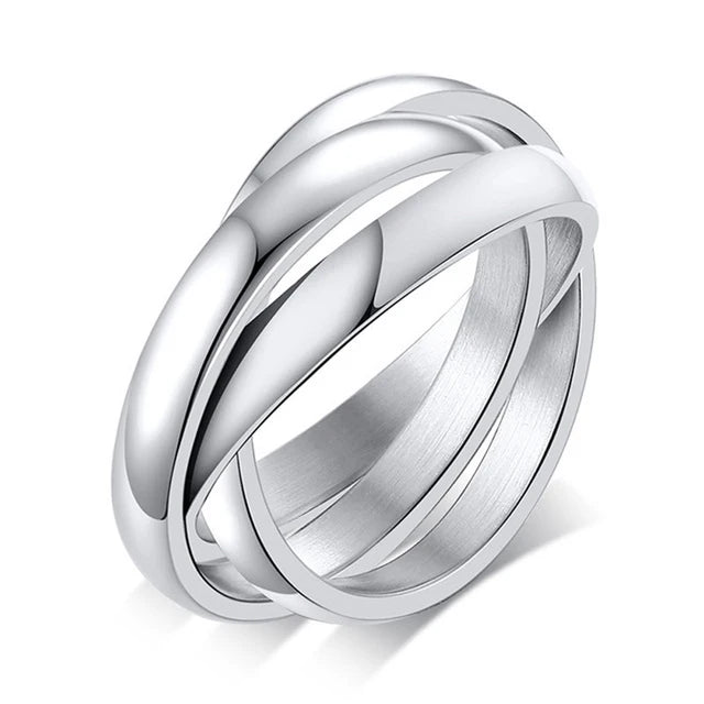 Gorgeous Three Ring Set for Women High Quality Stainless Steel Three Colors Crystal Clover Ring with Crystals