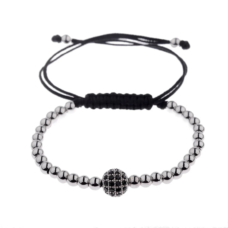 2020 Classic Luxury CZ Black Zircon Long Tubes&4Mm Copper Beads Macrame Men Bracelets&Bangles for Women Jewelry Bileklik