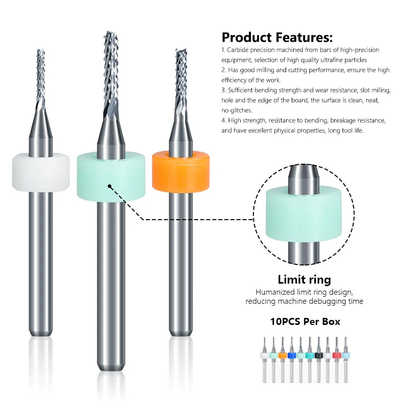 Router Bit 10Pcs 0.5-3.175Mm Carbide PCB Miling Cutter 3.175Mm Shank CNC Engraving Machine End Mill