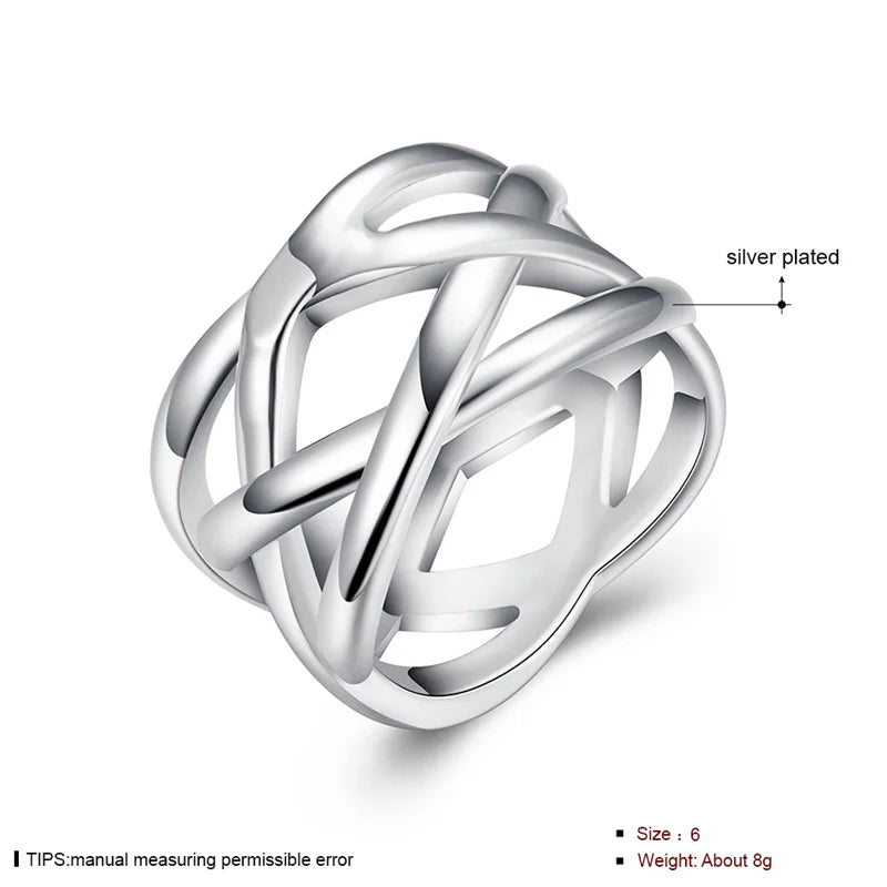925 Sterling Silver Cross Intertwined Ring for Women Wedding Engagement Party Fashion Charm Jewelry