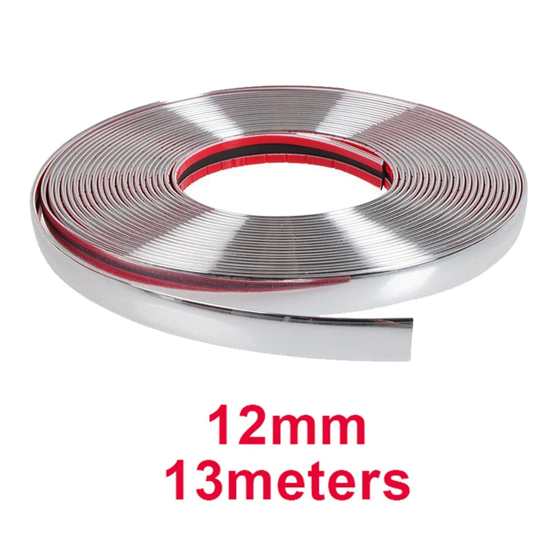 13M Silver Car Moulding Trim Strip Chrome Styling Decoration Tape Auto DIY Protective Sticker 6Mm 8Mm 10Mm 12Mm 15Mm 20Mm 30Mm