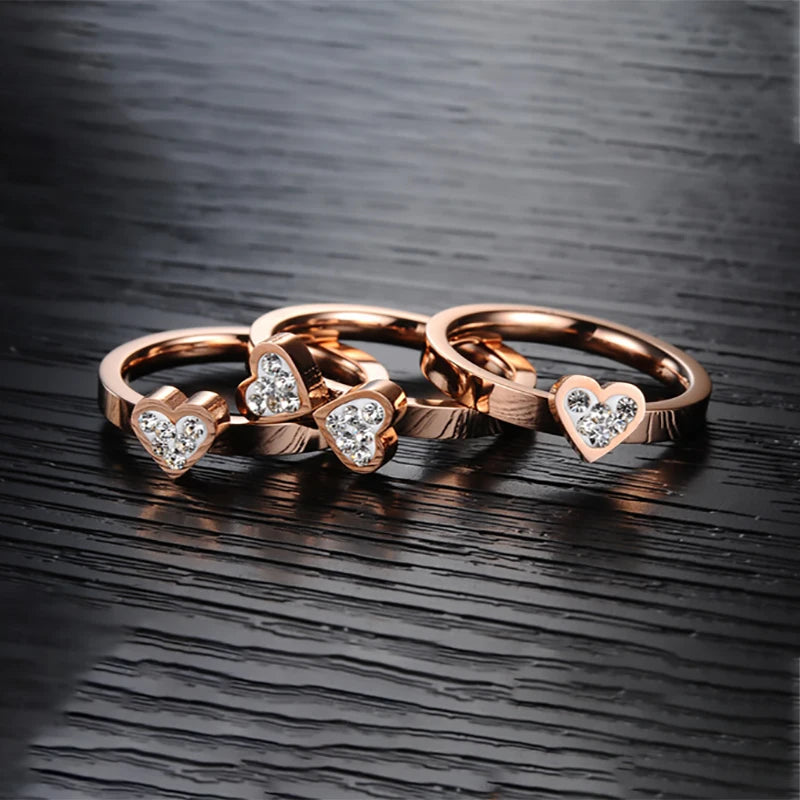 Gorgeous Three Ring Set for Women High Quality Stainless Steel Three Colors Crystal Clover Ring with Crystals