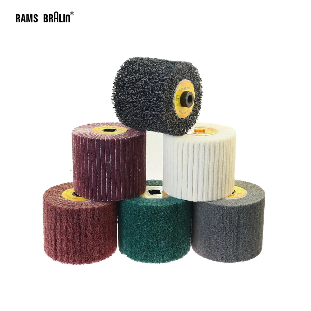 120*100*19Mm Non-Woven Nylon Flap Brush Satin Drawing Polishing Deburring Drum Wheel for Stainless Steel