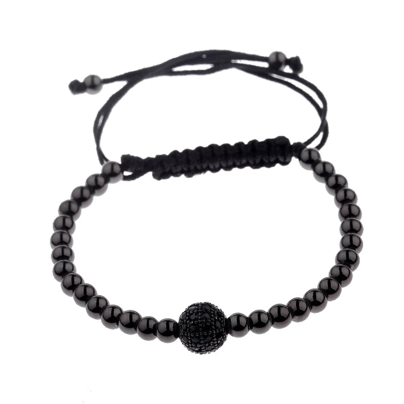 2020 Classic Luxury CZ Black Zircon Long Tubes&4Mm Copper Beads Macrame Men Bracelets&Bangles for Women Jewelry Bileklik