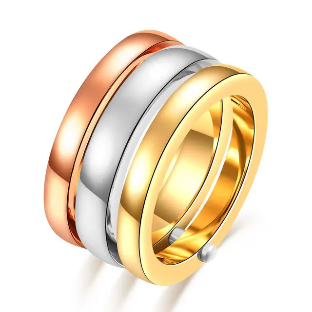 Gorgeous Three Ring Set for Women High Quality Stainless Steel Three Colors Crystal Clover Ring with Crystals
