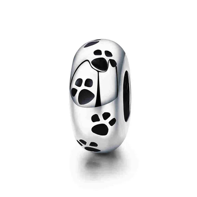 Authentic 925 Sterling Silver Dog Animal Footprint Cat Heart LOVE Spacer Charm Fit Bracelet DIY Original SCC594