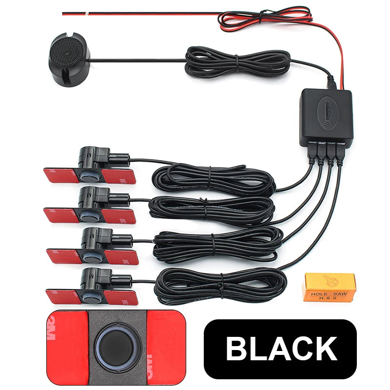 Car Parking Sensor Assistant Parktronics 4 Black/Silver/White 13Mm Flat Sensors Reverse Radar Sound Buzzer Alarm Sound