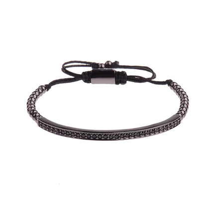 2020 Classic Luxury CZ Black Zircon Long Tubes&4Mm Copper Beads Macrame Men Bracelets&Bangles for Women Jewelry Bileklik