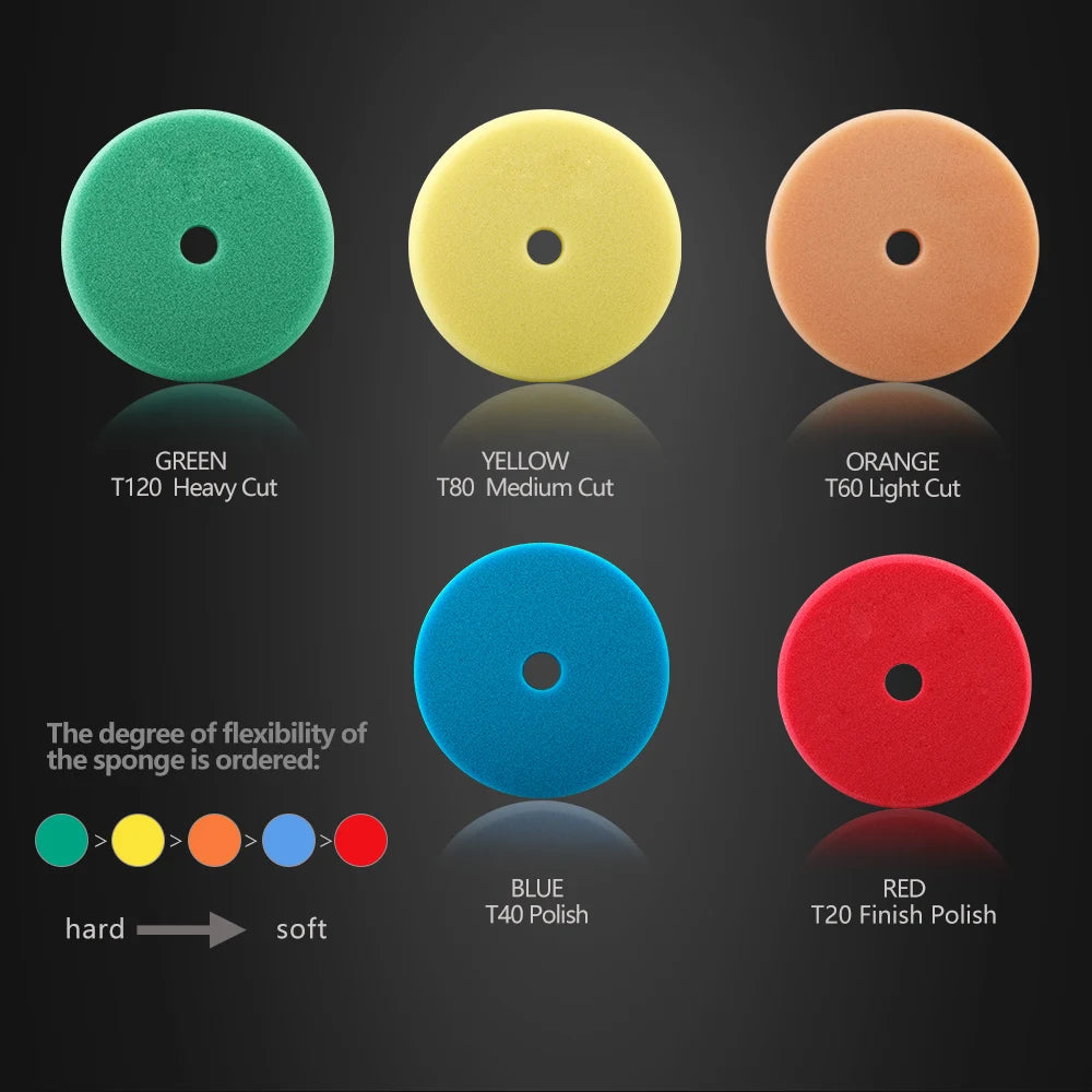 3"/5"/6" Car Spong Buffing Polishing Pad T-Shape Flat Polishpad Hook&Loop Removes Scratche for Polishing/Waxing