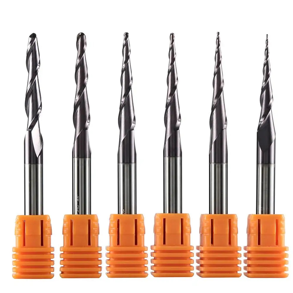 1 Pcs Solid Carbide Coated Taper Ball Nose Bit CNC Milling Cutter Router Bits for Wood and Cutters for Metal End Mill