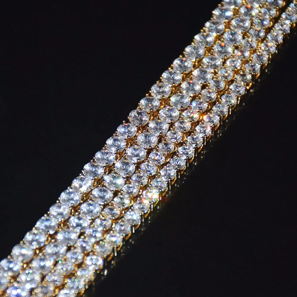 1 Row Tennis Chain Zircon Necklace Hip Hop Jewelry Gold Color Copper Material Men Rock Link 18Inch 20Inch