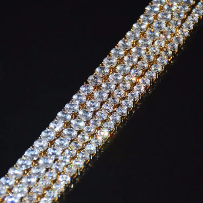 1 Row Tennis Chain Zircon Necklace Hip Hop Jewelry Gold Color Copper Material Men Rock Link 18Inch 20Inch