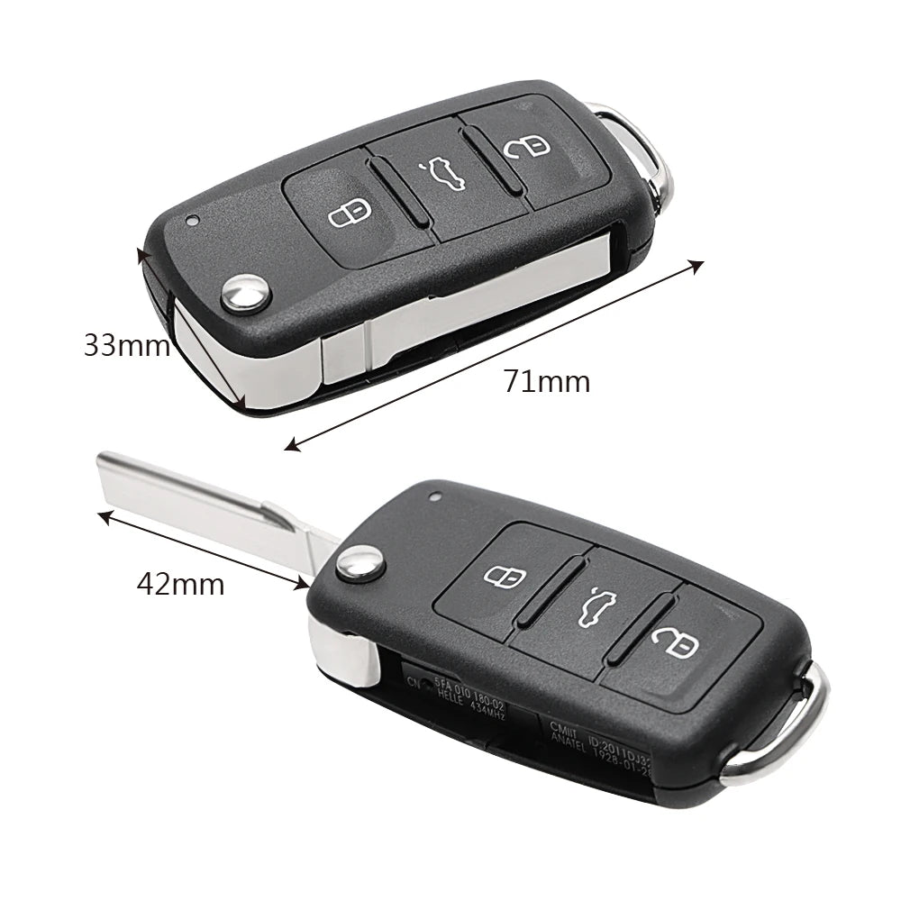 3 Buttons Car Key Shell Remote Flip for Beetle/Caddy/Eos/Golf/Jetta/Polo/Scirocco/Tiguan/Touran/Up for VW Blank Keys Cover Case