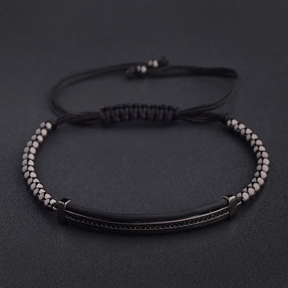 2020 Classic Luxury CZ Black Zircon Long Tubes&4Mm Copper Beads Macrame Men Bracelets&Bangles for Women Jewelry Bileklik