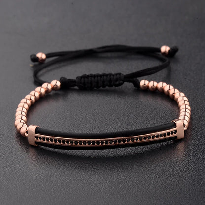 2020 Classic Luxury CZ Black Zircon Long Tubes&4Mm Copper Beads Macrame Men Bracelets&Bangles for Women Jewelry Bileklik