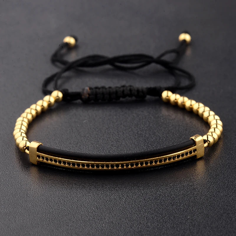 2020 Classic Luxury CZ Black Zircon Long Tubes&4Mm Copper Beads Macrame Men Bracelets&Bangles for Women Jewelry Bileklik