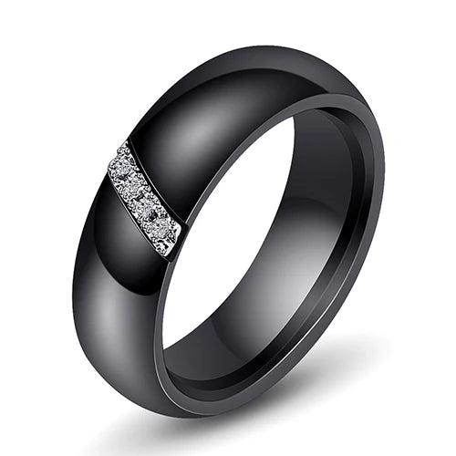 Fashion White Black Ceramic Rings for Women Smooth Surface Inlaid Zircon Women Ring Stainless Steel Wedding Engagement Gift