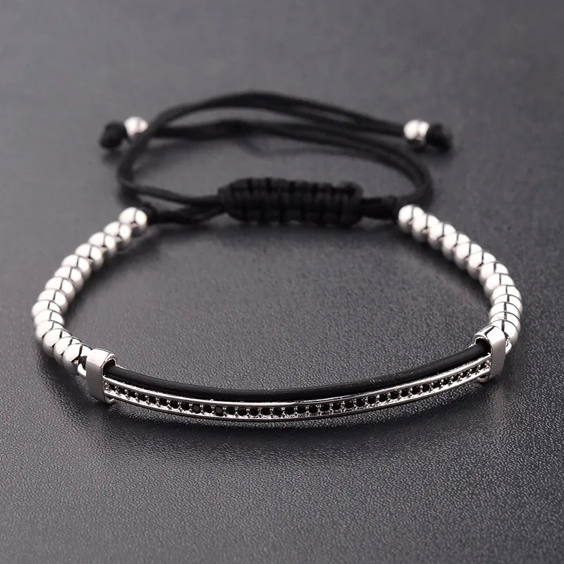 2020 Classic Luxury CZ Black Zircon Long Tubes&4Mm Copper Beads Macrame Men Bracelets&Bangles for Women Jewelry Bileklik