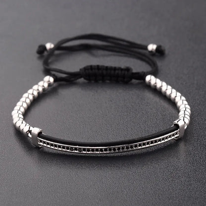 2020 Classic Luxury CZ Black Zircon Long Tubes&4Mm Copper Beads Macrame Men Bracelets&Bangles for Women Jewelry Bileklik