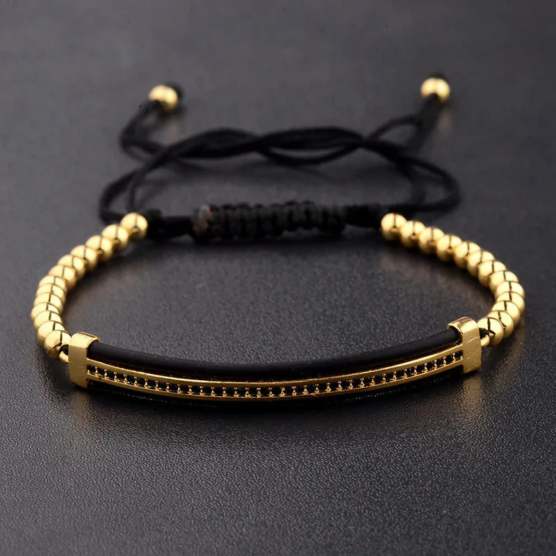 2020 Classic Luxury CZ Black Zircon Long Tubes&4Mm Copper Beads Macrame Men Bracelets&Bangles for Women Jewelry Bileklik