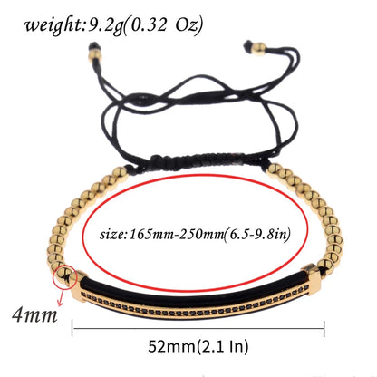 2020 Classic Luxury CZ Black Zircon Long Tubes&4Mm Copper Beads Macrame Men Bracelets&Bangles for Women Jewelry Bileklik