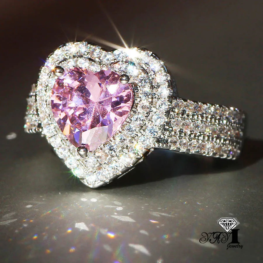 Yayi Fashion Women Jewelry Pink Gemstone Zircon CZ Silver Color Engagement Wedding Woman Rings Gift Drop Ship Rings