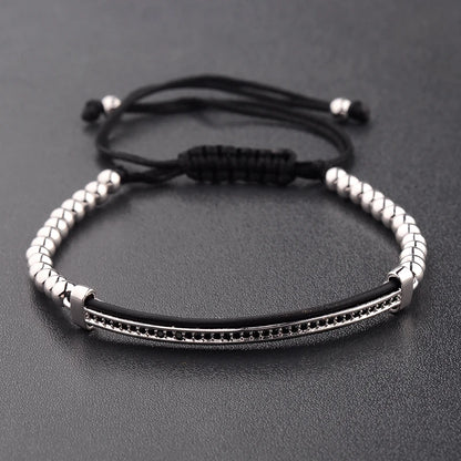 2020 Classic Luxury CZ Black Zircon Long Tubes&4Mm Copper Beads Macrame Men Bracelets&Bangles for Women Jewelry Bileklik
