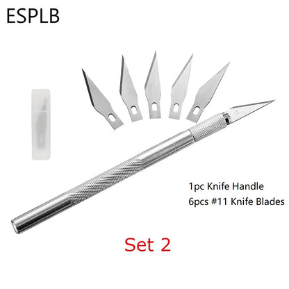Engraving Non-Slip Metal Scalpel Knife Kit + 50/20/10/5Pcs #11 Blades Cutter Craft Knives for Mobile Phone PCB Repair Hand Tools