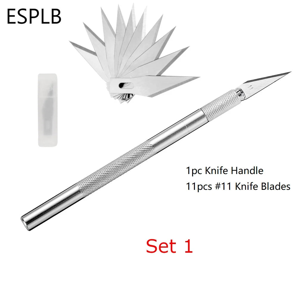 Engraving Non-Slip Metal Scalpel Knife Kit + 50/20/10/5Pcs #11 Blades Cutter Craft Knives for Mobile Phone PCB Repair Hand Tools