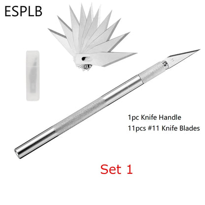 Engraving Non-Slip Metal Scalpel Knife Kit + 50/20/10/5Pcs #11 Blades Cutter Craft Knives for Mobile Phone PCB Repair Hand Tools