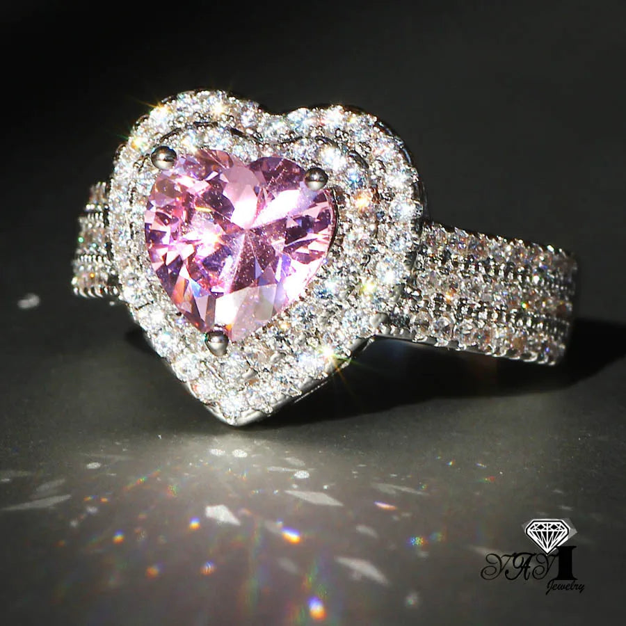 Yayi Fashion Women Jewelry Pink Gemstone Zircon CZ Silver Color Engagement Wedding Woman Rings Gift Drop Ship Rings