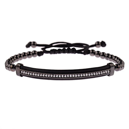 2020 Classic Luxury CZ Black Zircon Long Tubes&4Mm Copper Beads Macrame Men Bracelets&Bangles for Women Jewelry Bileklik