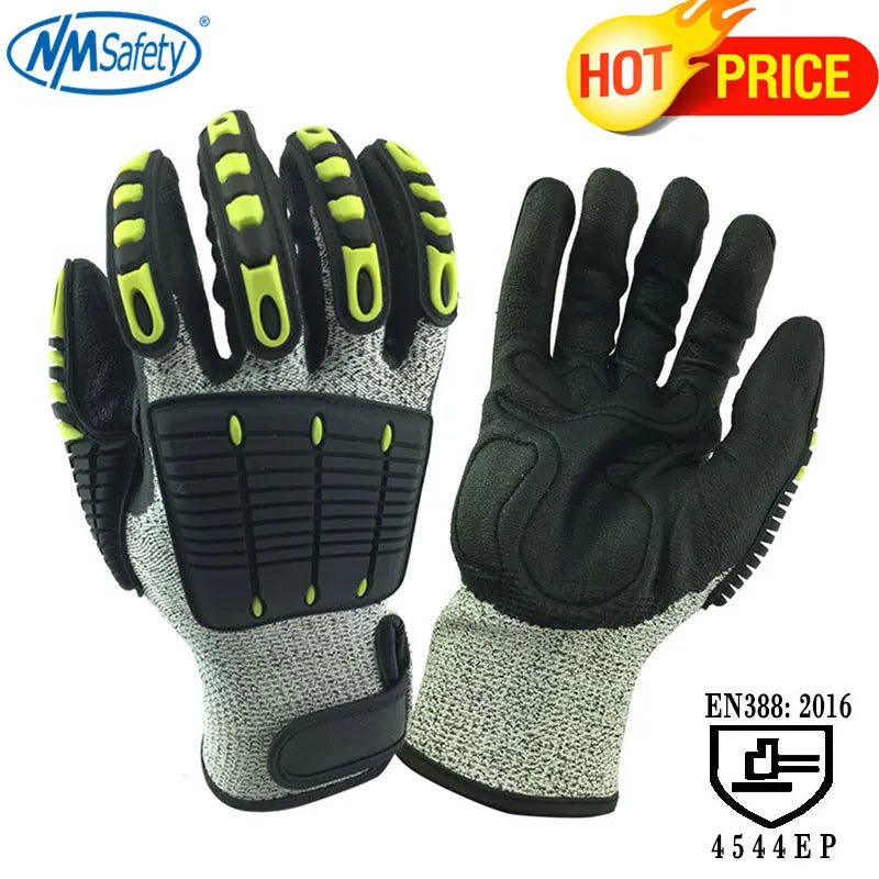 Cut Resistant Safety Work Glove anti Vibration anti Impact Oil-Proof Protective with Nitrile Dipped Palm Glove for Working