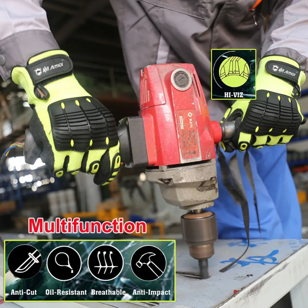 Cut Resistant Safety Work Glove anti Vibration anti Impact Oil-Proof Protective with Nitrile Dipped Palm Glove for Working